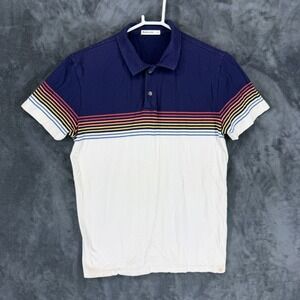 Marine Layer Mens Colorblock Striped Polo Shirt Navy White Fall 2023 14547 S
